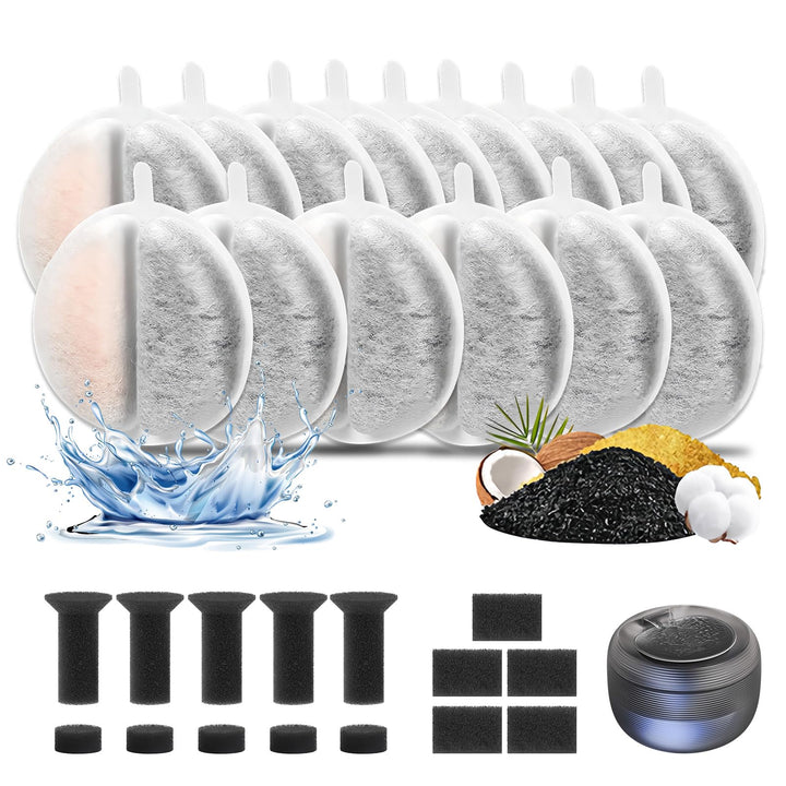 Katzenbrunnen Filter, 15 Stück Ersatzfilter mit Harz Aktivkohle, Trinkbrunnen Filter mit 15 Ersatz S