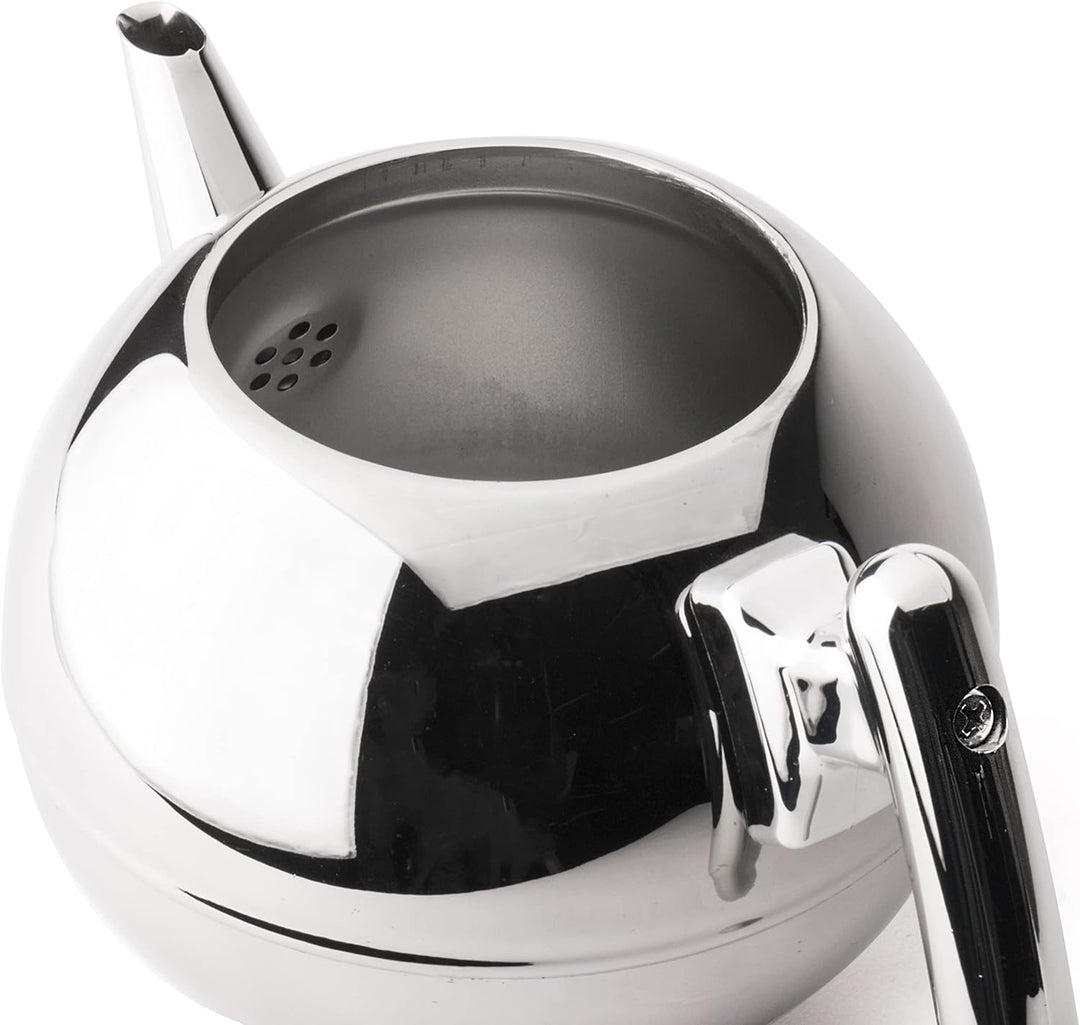 Bredemeijer bauchige runde doppelwandige Edelstahl Teekanne 1.5 Liter mit chromfarbenen Griff 1,5 l,