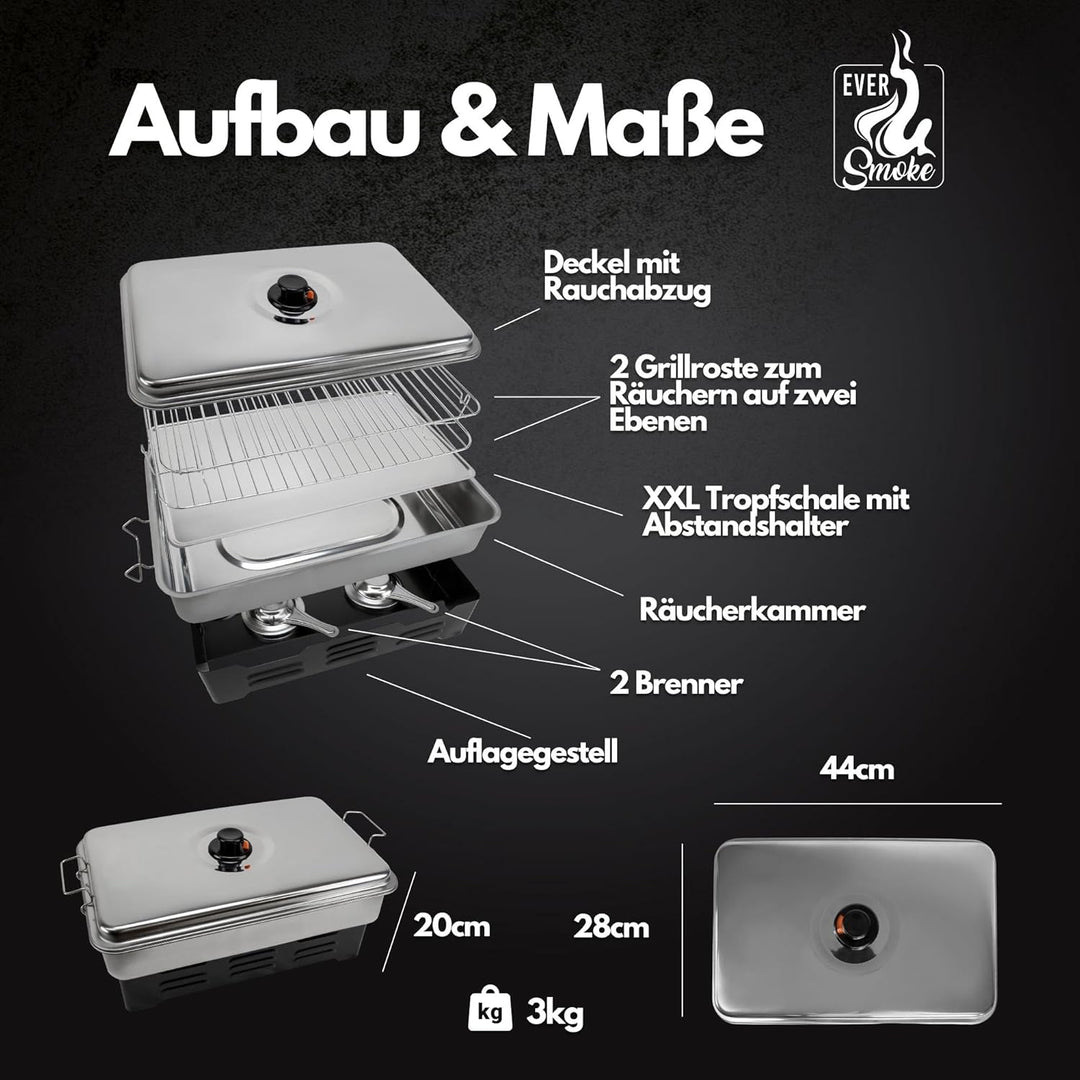 Eversmoke Deluxe Edelstahl Tischräucherofen Set mit Zubehör | Räucherofen mit Räuchermehl, Räucherge