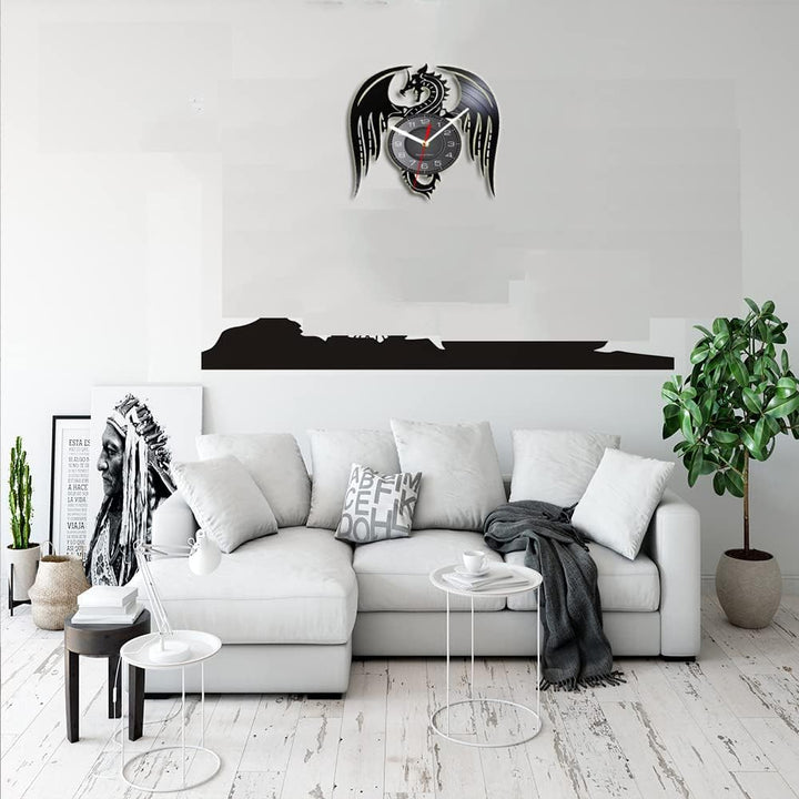 Smotly Vinyl Wanduhr, Mythical Beast Flying Dragon Theme Silent Wall Clock with LED Night Light Funk