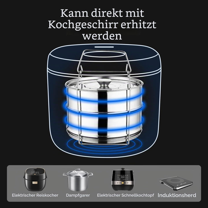 Stapelbarer Dämpfeinsatz, 304 Edelstahl Dampftopf, 2 stufiges stapelbares Dämpfgeschirr mit Deckel,
