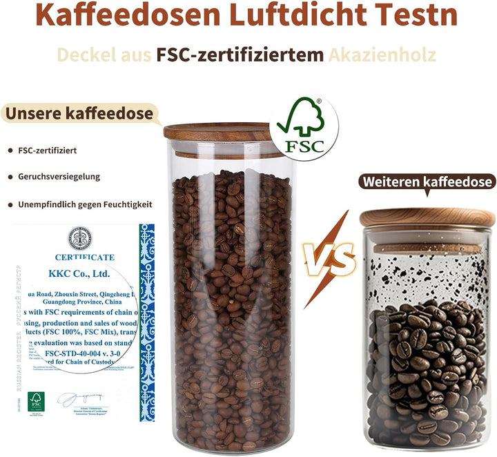 KKC glasbehälter mit holzdeckel, luftdicht borosilikatglas vorratsgläser, küche vorratsdose aufbewah