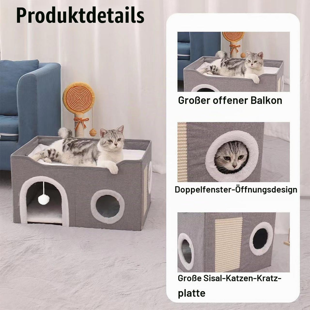 ERNAN Katzenhöhle,Katzenbetten,Katzenhaus, Faltbare Katzenbetthöhle mit Kratzbrett und Spielball, Fa