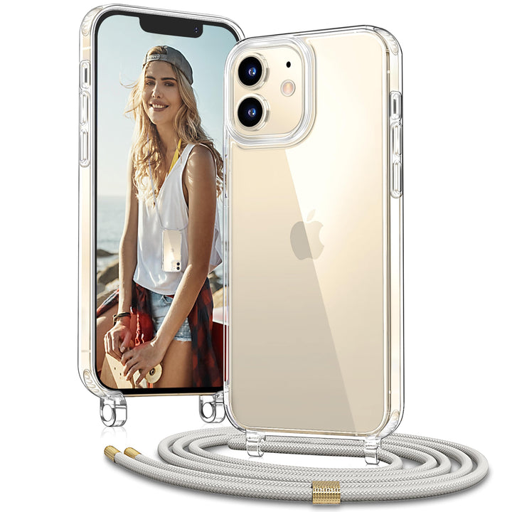 Handykette mit Band für Apple iPhone 12 Mini Hülle - Necklace Handyhülle - Transparente Case zum Umh