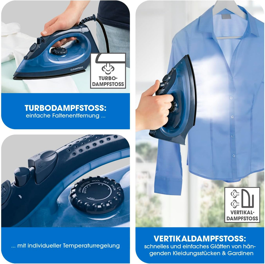 CLEANmaxx Dampfbügeleisen mit Temperatur- & Dampfregler | Geeignet zum Trocken- & Dampfbügeln | Mit