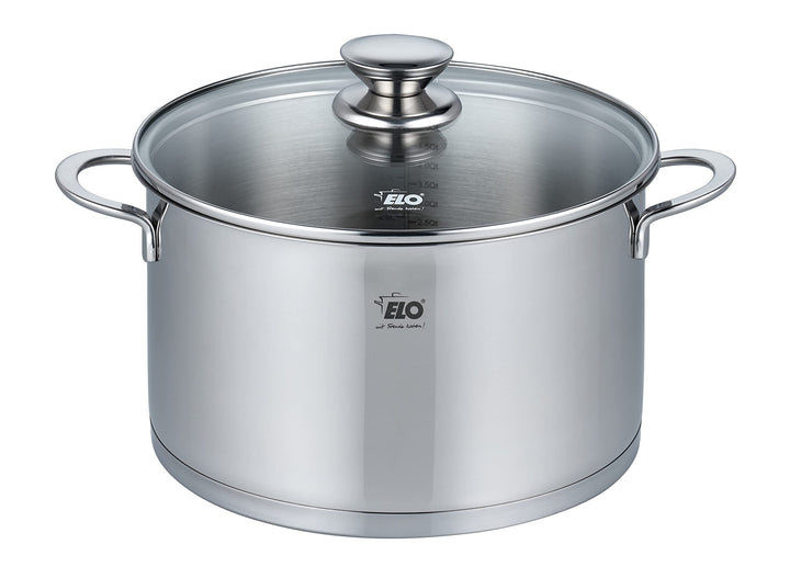 ELO 72555 Fleischtopf 24 cm mit Glasdeckel Serie Galant, Induktion, Edelstahl hochglänzend, mit Lite