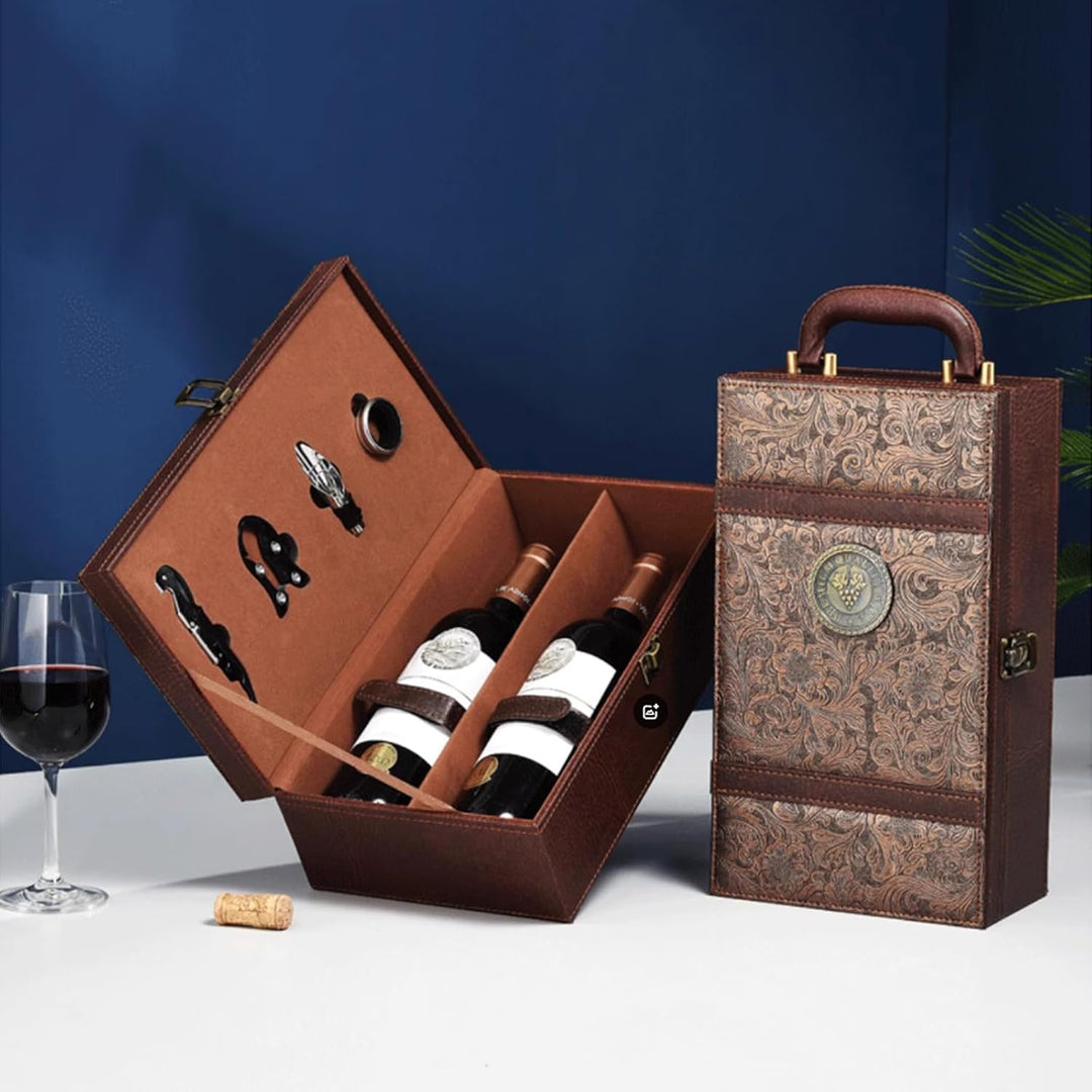 Weinflasche Box Weinkoffer Geschenkset Sommelier für 2 Flaschen - Weintragekoffer für Hochzeit Jubil