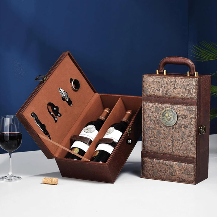 Weinflasche Box Weinkoffer Geschenkset Sommelier für 2 Flaschen - Weintragekoffer für Hochzeit Jubil