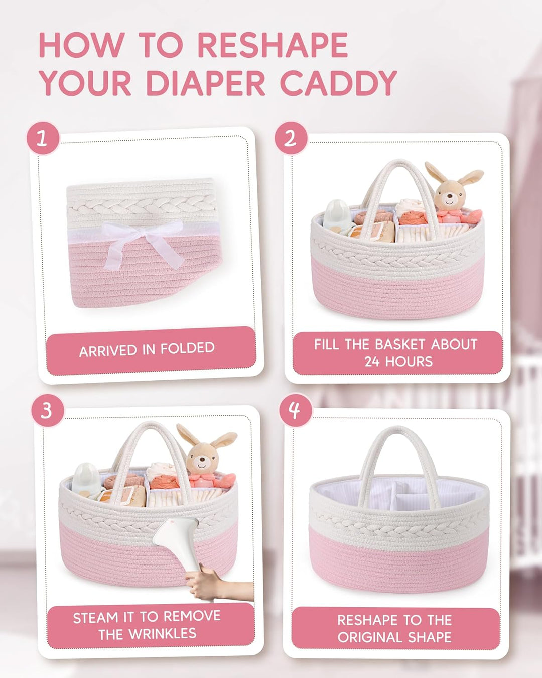Maliton Baby Windel Caddy Organizer，Wickeltisch Organizer Aufbewahrungskorb mit Herausnehmbaren Fäch