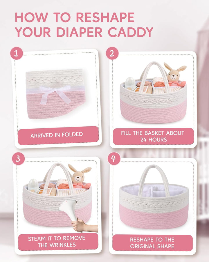 Maliton Baby Windel Caddy Organizer，Wickeltisch Organizer Aufbewahrungskorb mit Herausnehmbaren Fäch