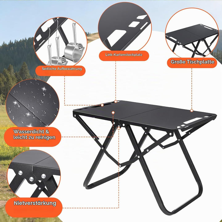 GFTIME Campingtisch Klappbar 60 kg Belastbar, Faltbarer Campingtisch 50 × 38,5cm, Carbonstahl Klappt