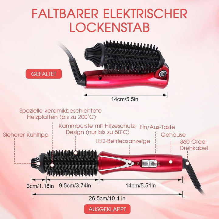 Elektrischer Lockenstab,Faltbarer 30W Haarglätter mit PTC-Turmalinkeramik, 360° Drehkabel, bügelfrei