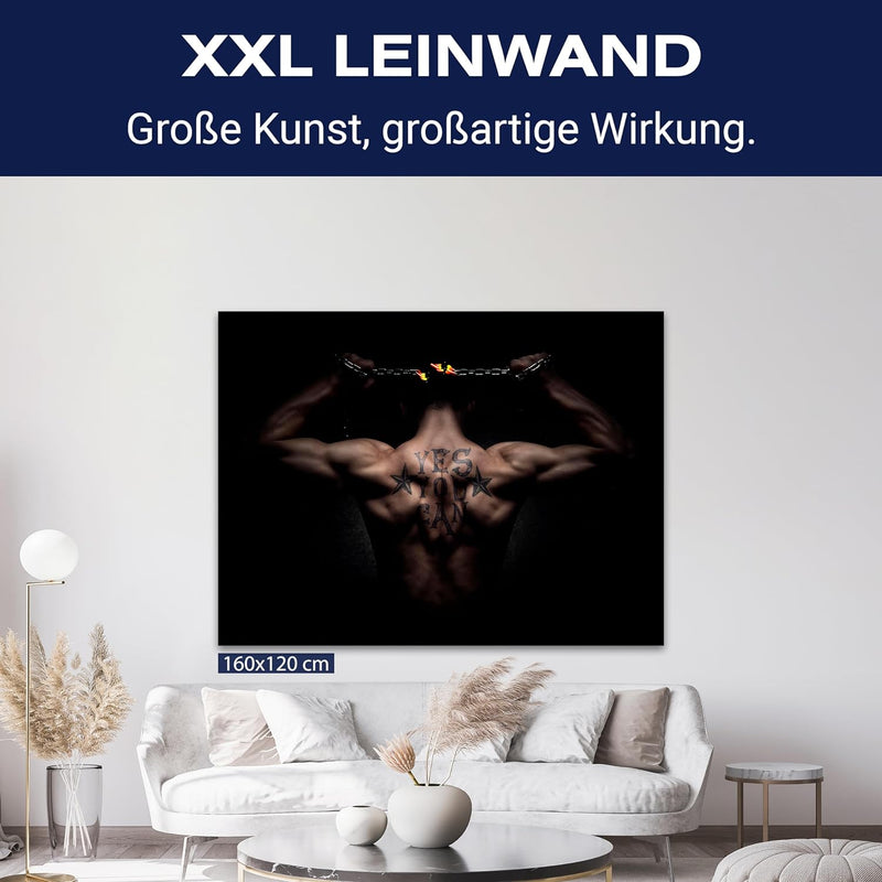 wandmotiv24 Leinwand-Bilder Motivation, Grösse 60x45cm, Querformat, Yes You can, Kette, Mann, Muskel