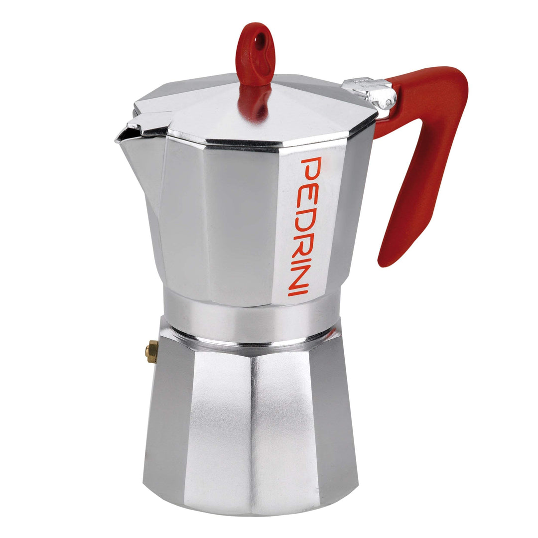 Pedrini 908460 Kaffettiera-6 TZ (300 ml), Aluminium, Silber / rot 6 tazze, 6 tazze