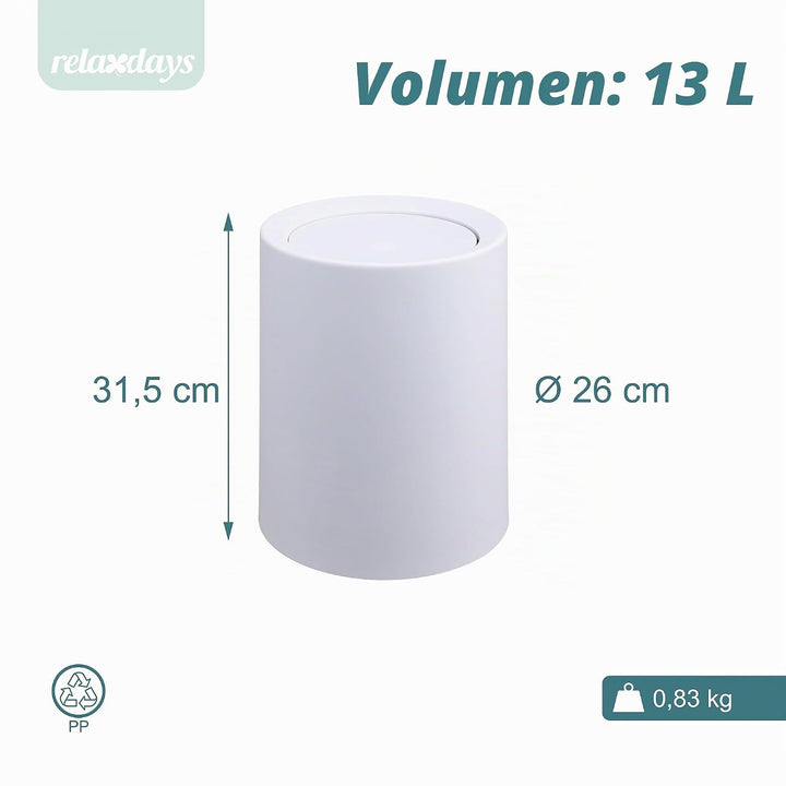 Relaxdays Mülleimer, 13 Liter, Schwingdeckel, Inneneimer, Matter Kunststoff, runder Abfalleimer für