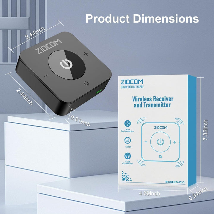 ZIOCOM Bluetooth Adapter Stereoanlage,Bluetooth Sender Empfänger 5.0 Audio Adapter für TV/PC/MP3/Hei