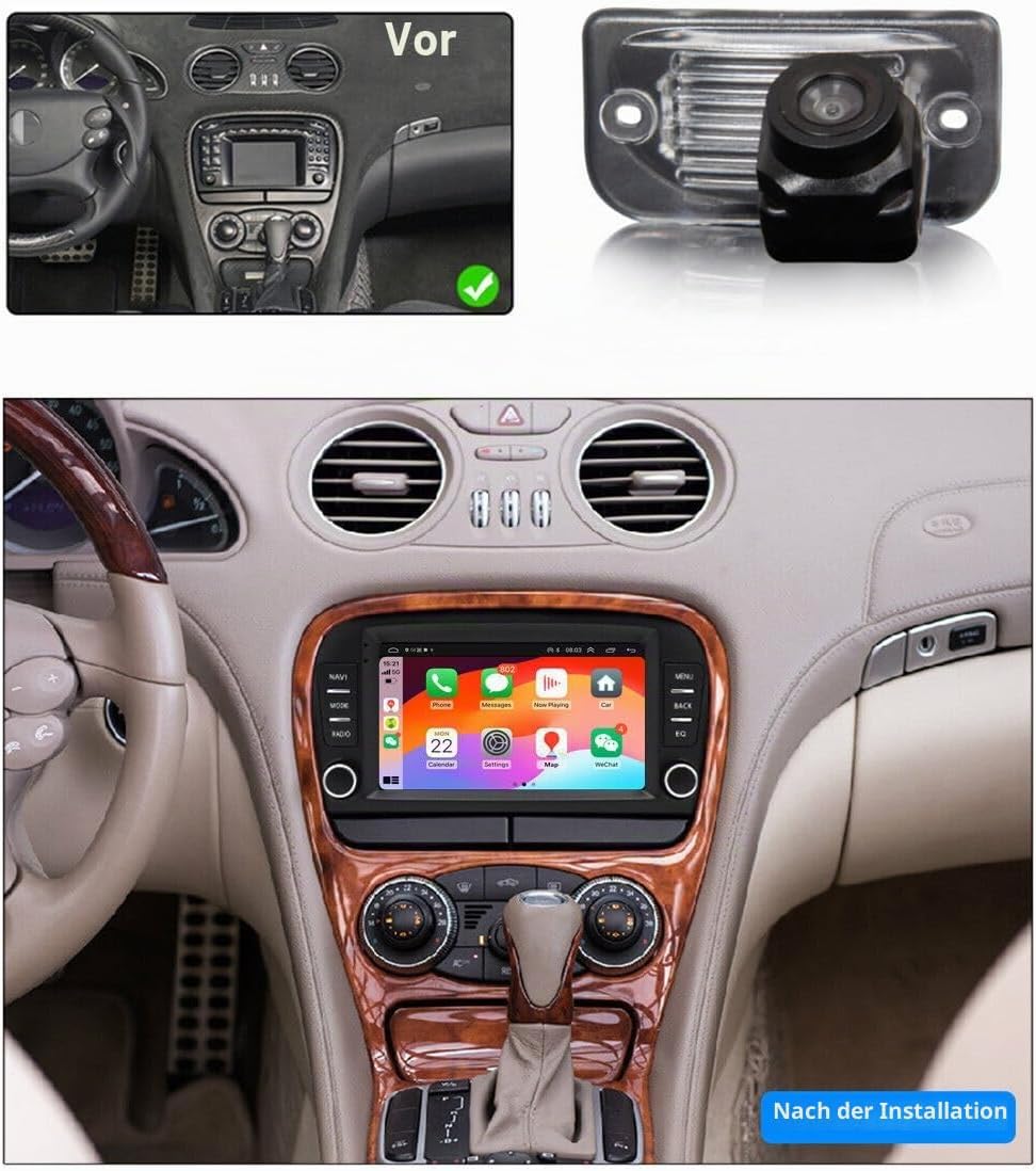 Android Autoradio 7 Zoll Bildschirm + Einparkhilfe Nachtsicht HD Rückfahrkamera Ersatz für Mercedes-