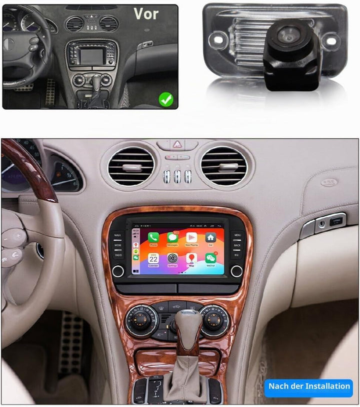 Android Autoradio 7 Zoll Bildschirm + Einparkhilfe Nachtsicht HD Rückfahrkamera Ersatz für Mercedes-
