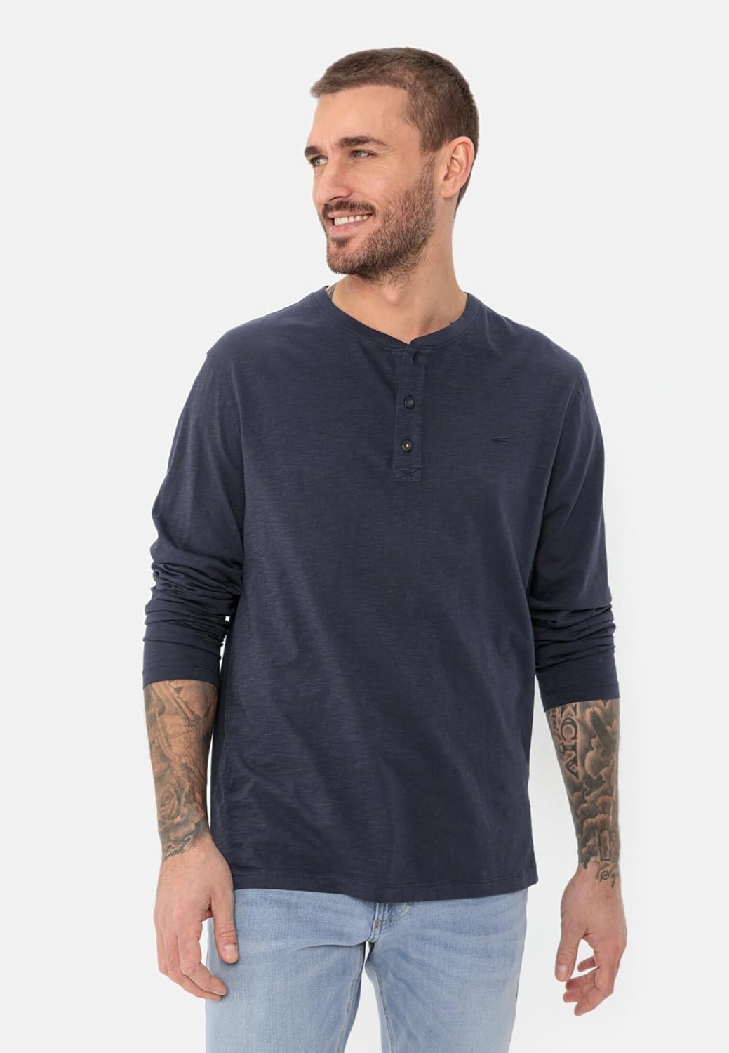 camel active Herren Langarm Henleyshirt aus Reiner Baumwolle XL Dunkelblau, XL Dunkelblau