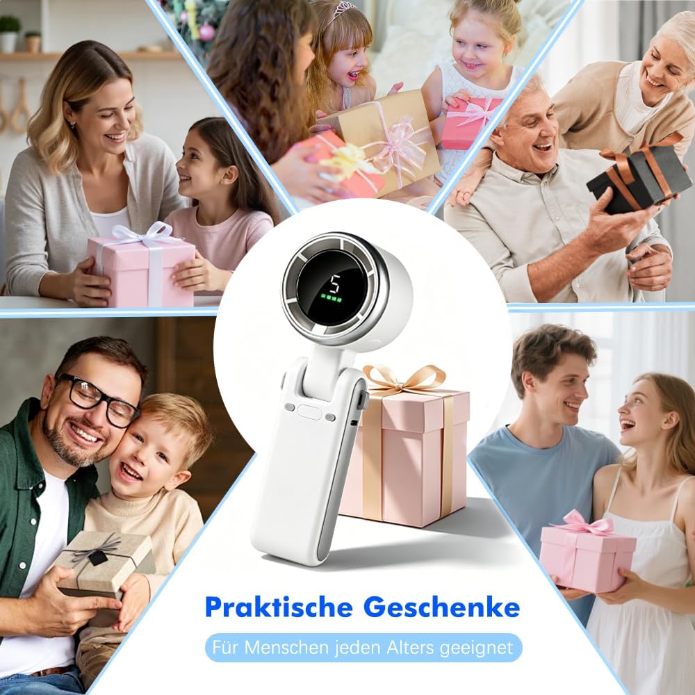 HOAMZ Handventilator, Tragbarer Mini Ventilator, Wiederaufladbar, Kleiner Taschenventilator Mit 5 Ge