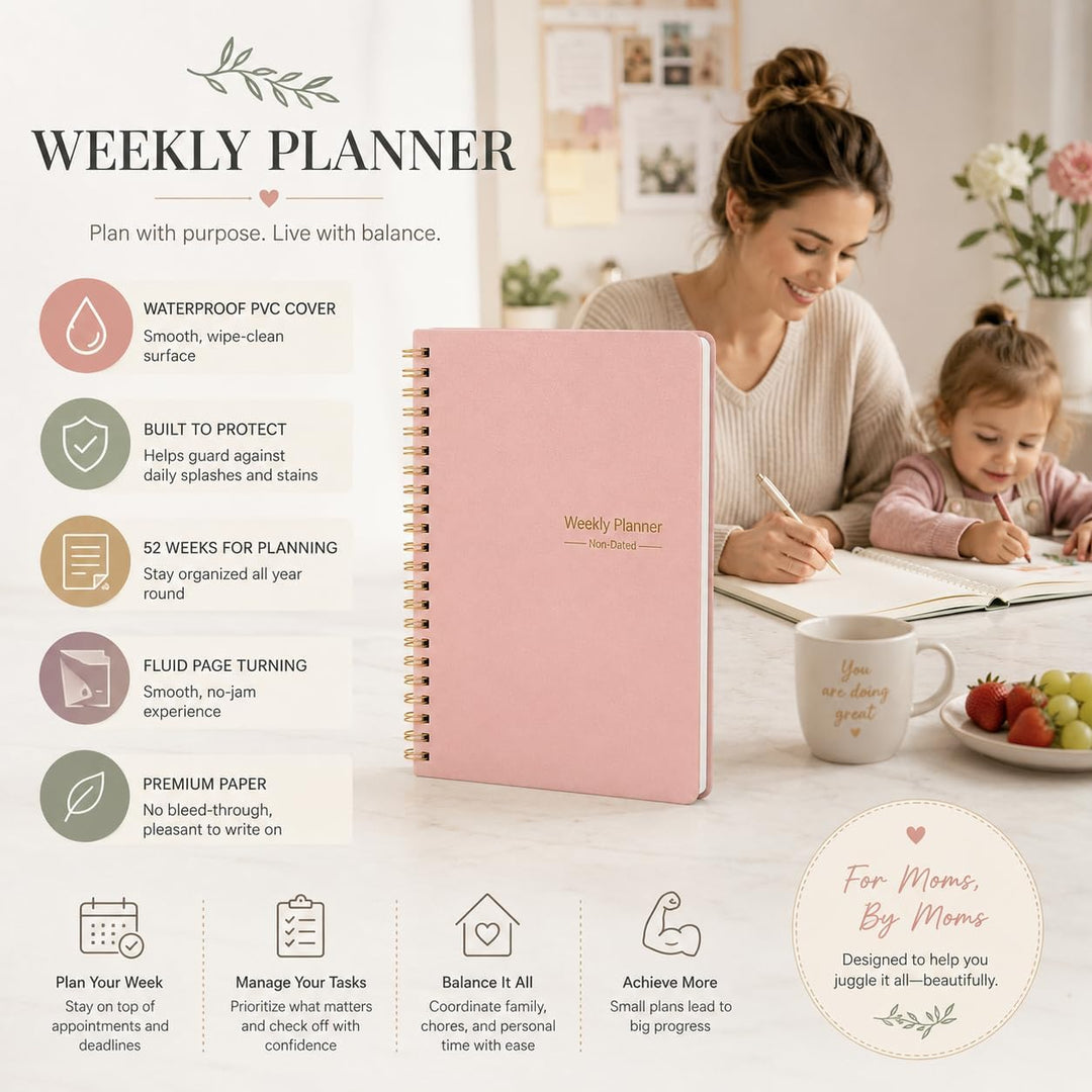 Undatierter Wochenplaner, Wochenziel-Notizbuch, A5 To-Do-Listenplaner, Gewohnheitstracker mit Spiral