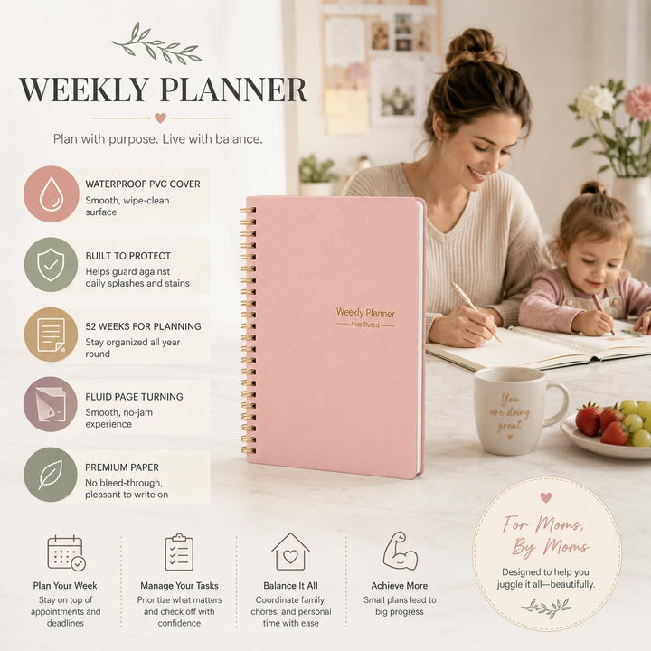 Undatierter Wochenplaner, Wochenziel-Notizbuch, A5 To-Do-Listenplaner, Gewohnheitstracker mit Spiral
