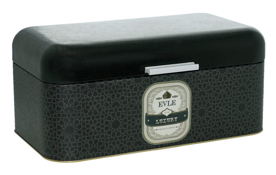 Lashuma Brot Aufbewahrung schwarz Luxus, Vintage Brotbox 36x21 cm, Brotkasten Blech mit Deckel, Luxu