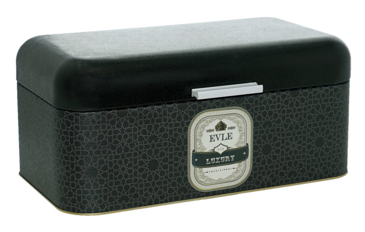 Lashuma Brot Aufbewahrung schwarz Luxus, Vintage Brotbox 36x21 cm, Brotkasten Blech mit Deckel, Luxu