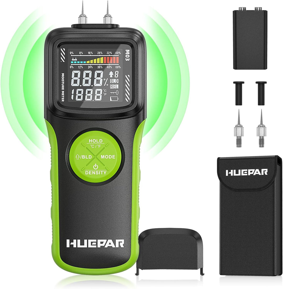 Feuchtigkeitsmessgerät, Huepar Pin & Pinless Feuchtigkeitsmesser Detector für Holz oder Baustoff, Fe