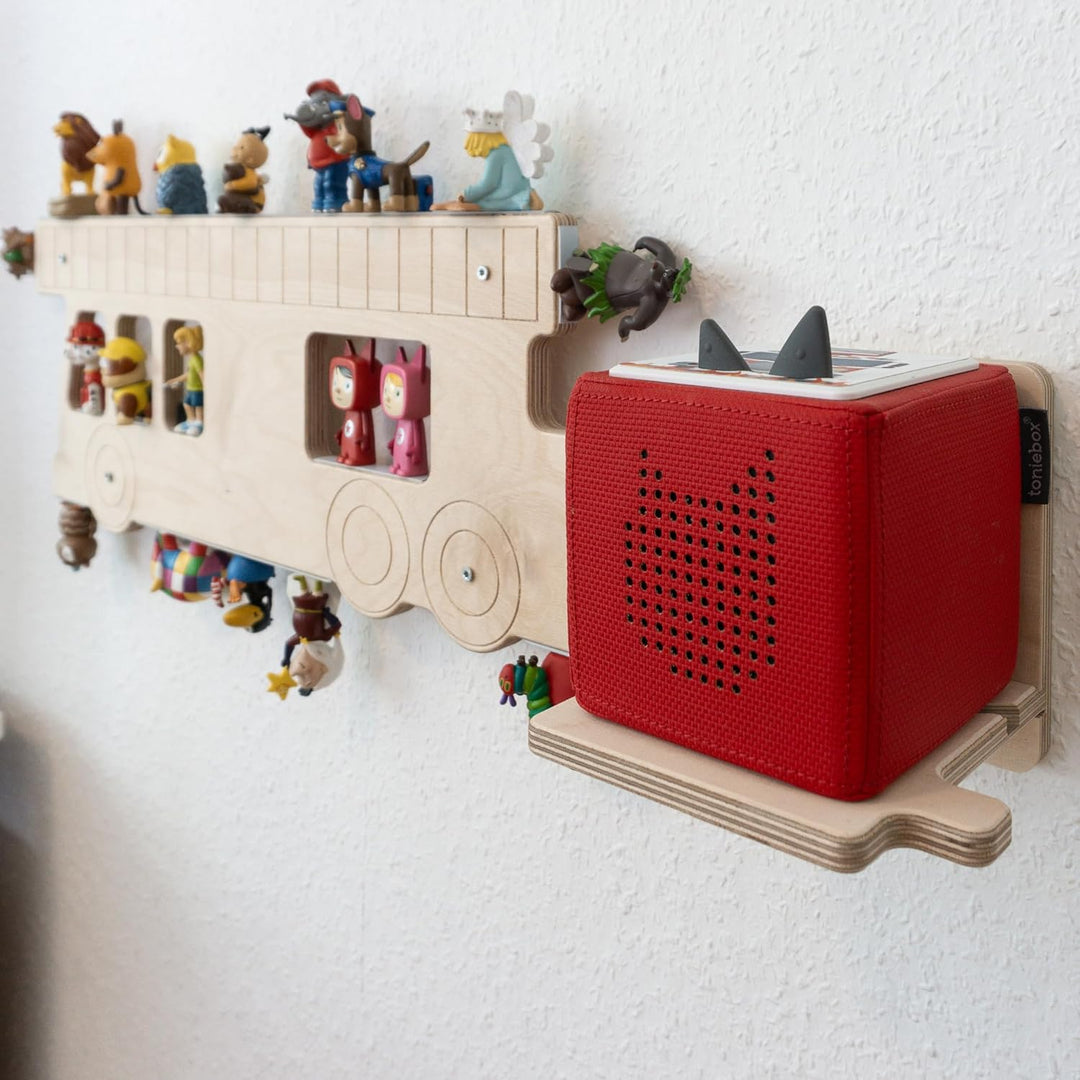 JP Journey Set Regal für Tonies Feuerwehr mit Wandhalterung für Toniebox aus Holz - Wandregal für Ma