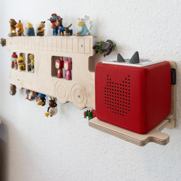 JP Journey Set Regal für Tonies Feuerwehr mit Wandhalterung für Toniebox aus Holz - Wandregal für Ma