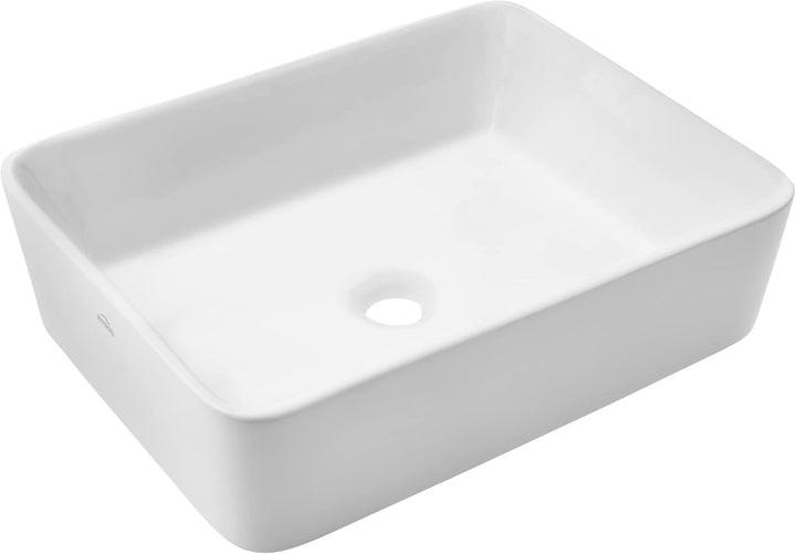 VBChome Waschbecken 47,5 x 37,5 cm Rechteck Keramik Weiss Oval Waschtisch Handwaschbecken Aufsatzwas