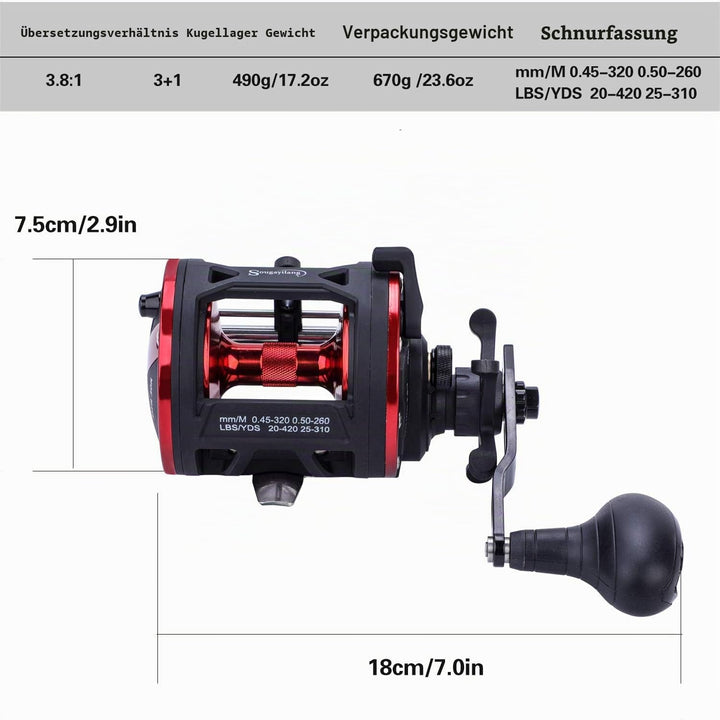 Sougayilang Trolling Reel Level Wind Conventional Reel Graphit Body Fishing Reel, Durable Stainless-