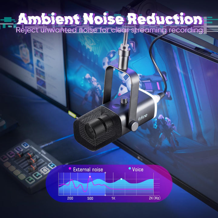 FIFINE XLR Streaming Mikrofon und Gaming Audio Mixer, USB Dynamisch Microphone Gaming PC für Podcast
