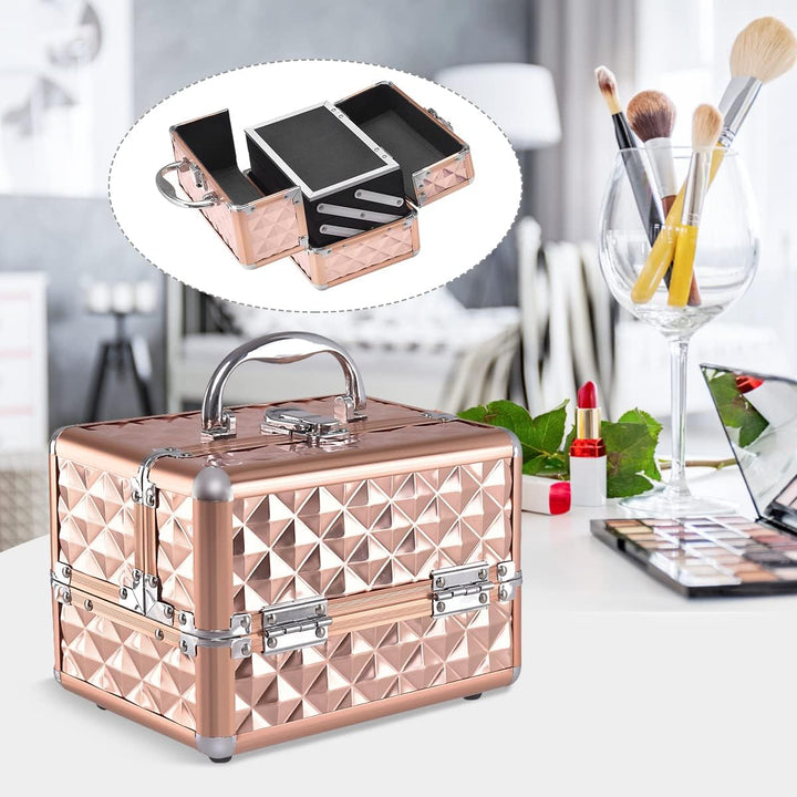 LIFEZEAL Kosmetikkoffer, Schminkkoffer für Reise, Make up Koffer im Rautenmuster, Abschliessbare Bea
