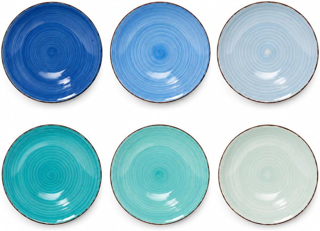 DRULINE 6er-Set Speiseteller Ø 27 cm aus Porzellan – Teller Set für 6 Personen in maritimen Blautöne