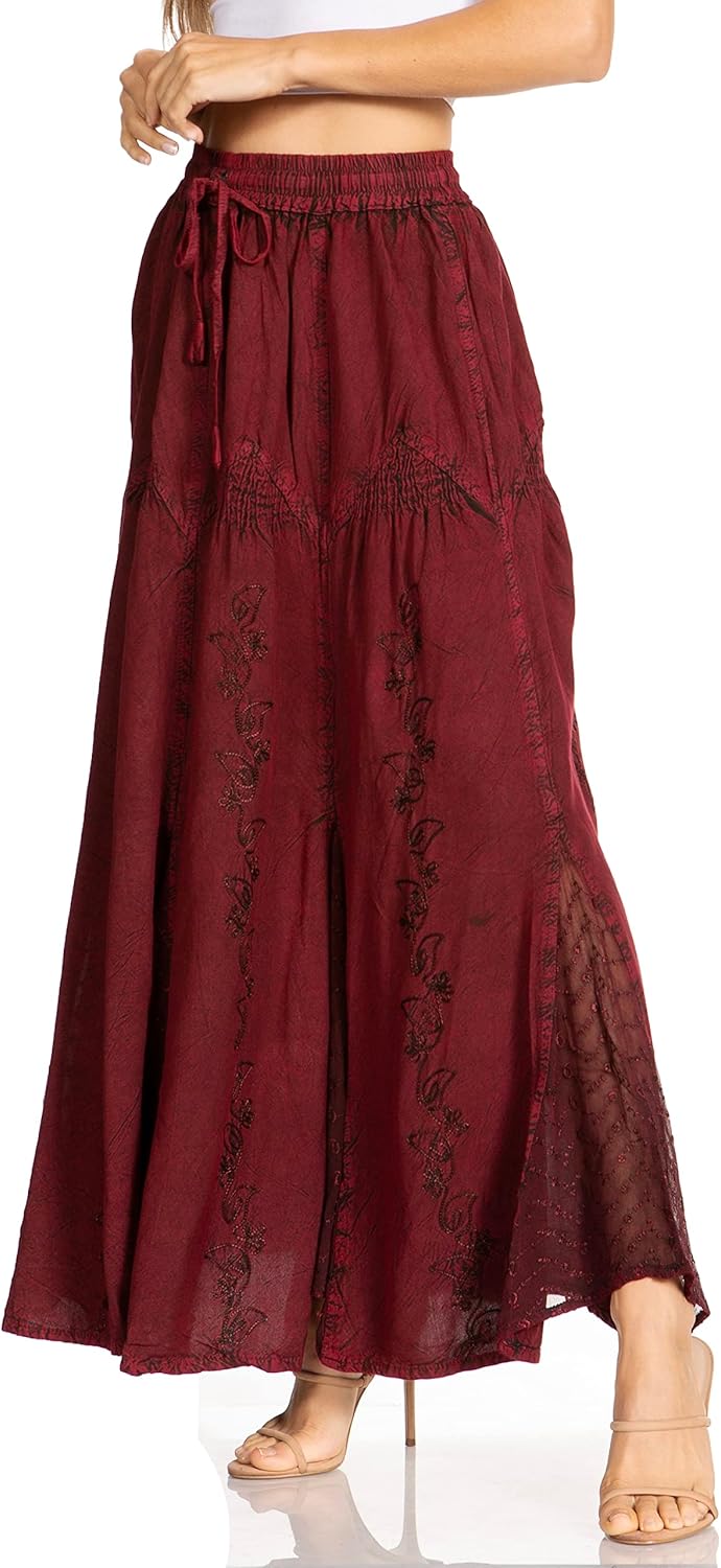 Sakkas Olivia Damen Maxi böhmischen Zigeuner Langen Rock mit elastischer Taille und Spitze Einheitsg