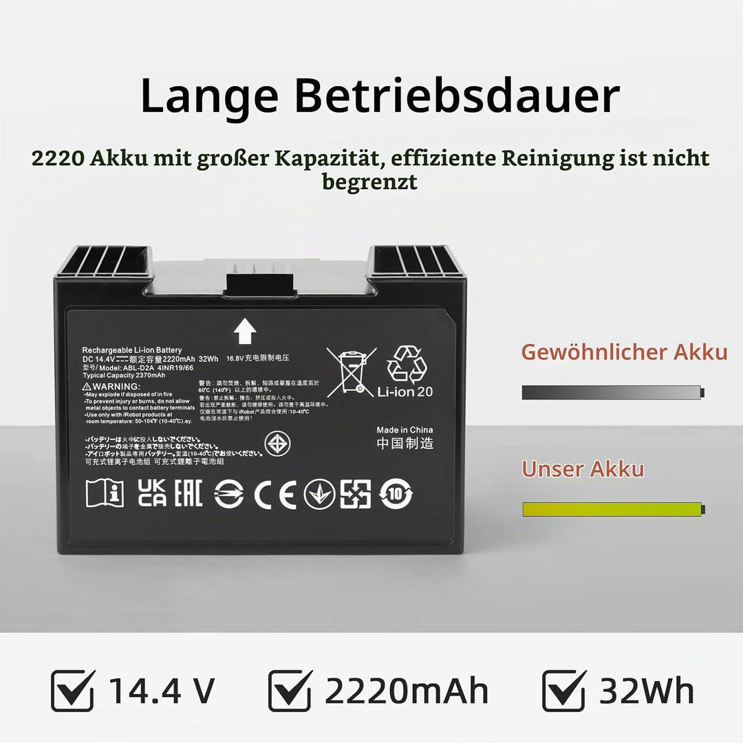 ABL-D2 Saugroboter Akku Kompatibel mit iRobot Roomba i3 i4 i4 Plus i4150 i5 i5+ i6 i6+ i7 i7 Plus i8