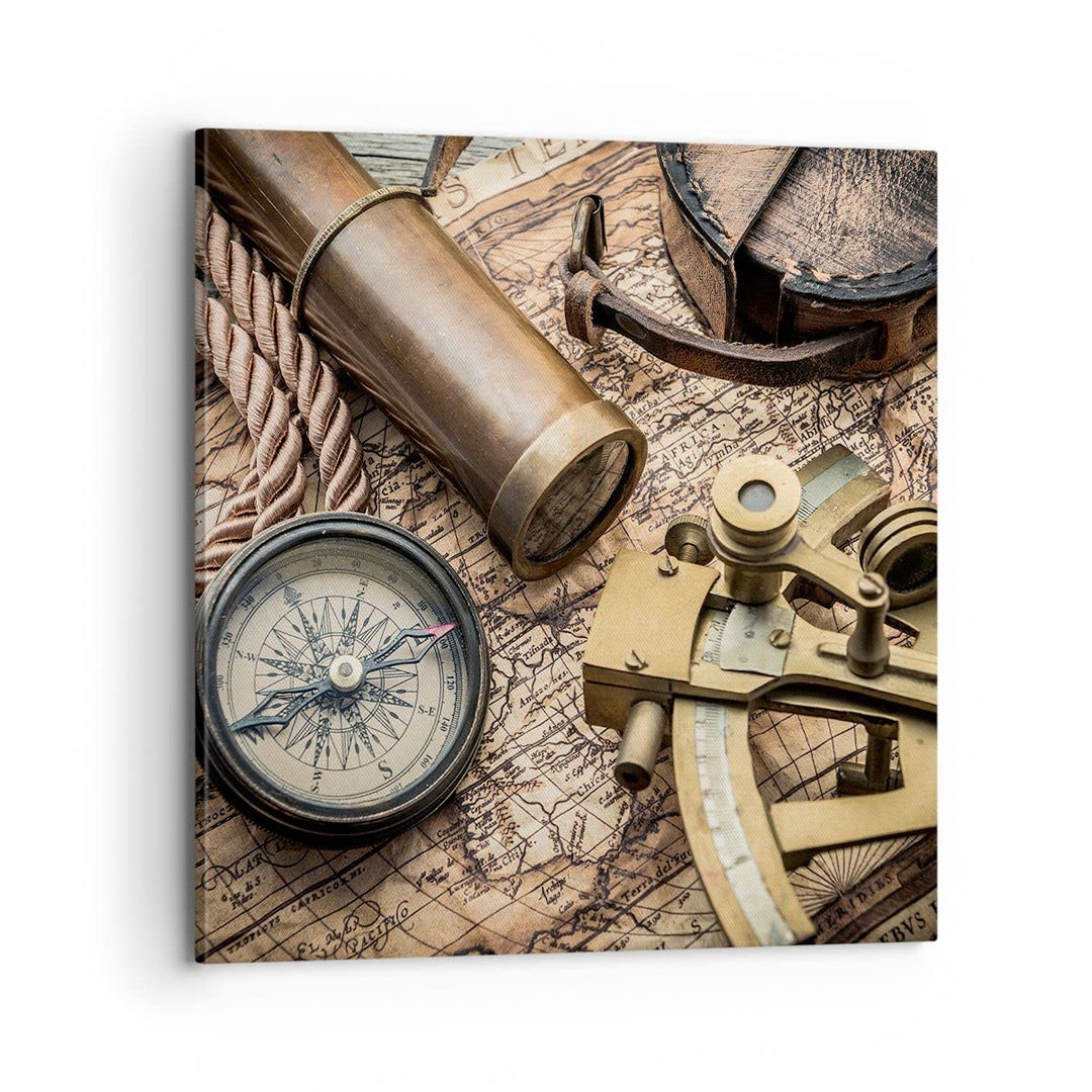 Bilder auf Leinwand 70x70cm Leinwandbild mit Rahmen Kompass Kompass Karte Gross Wanddeko Bild Schlaf