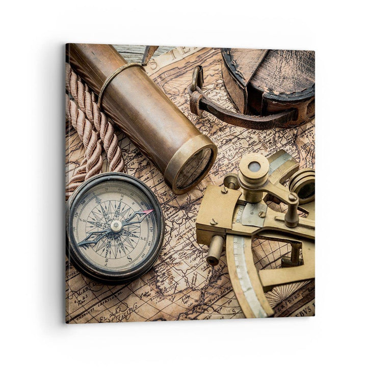 Bilder auf Leinwand 70x70cm Leinwandbild mit Rahmen Kompass Kompass Karte Gross Wanddeko Bild Schlaf