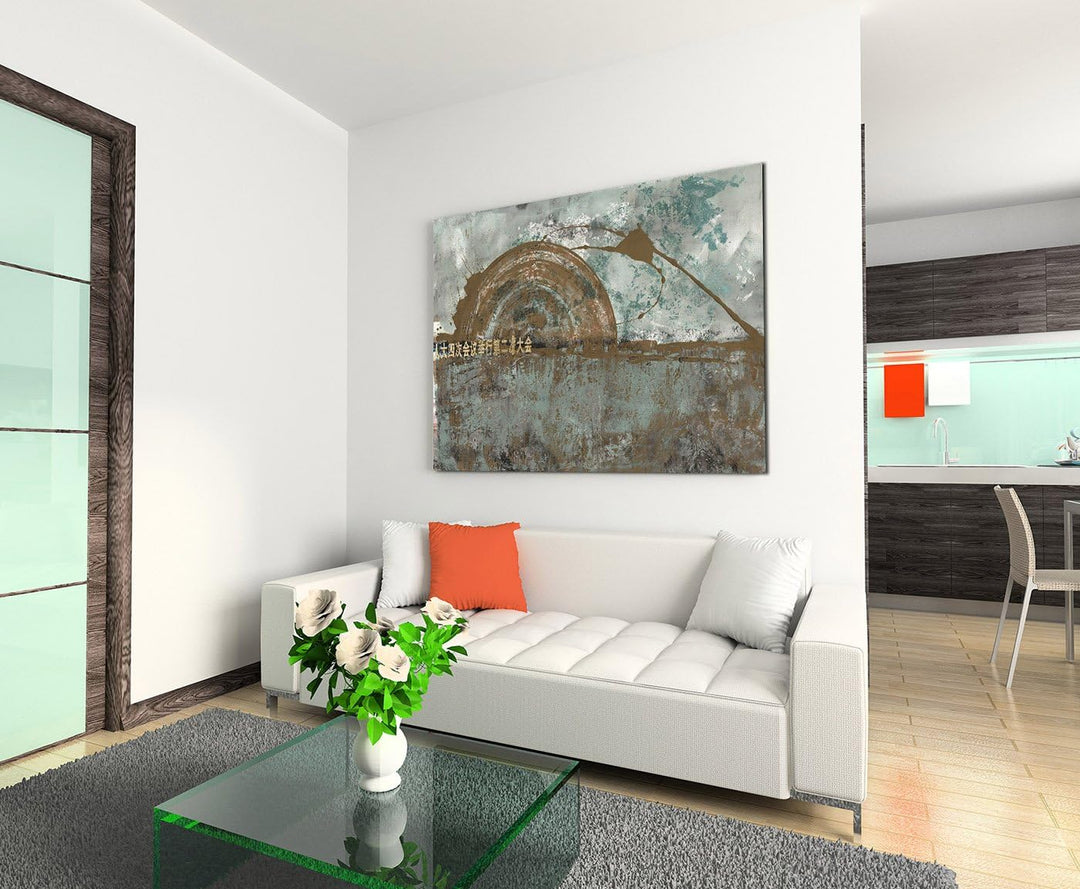 Paul Sinus Art 80x60cm Fotoleinwand Leinwanddruck Kunstdruck Wandbild grau braun blau beige Grunge