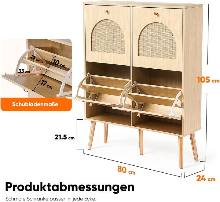 HOKEEPER Schuhschrank Schmal, Schuhregal mit 4 Klappen, Schuhkipper mit Verstellbar, Schuhaufbewahru