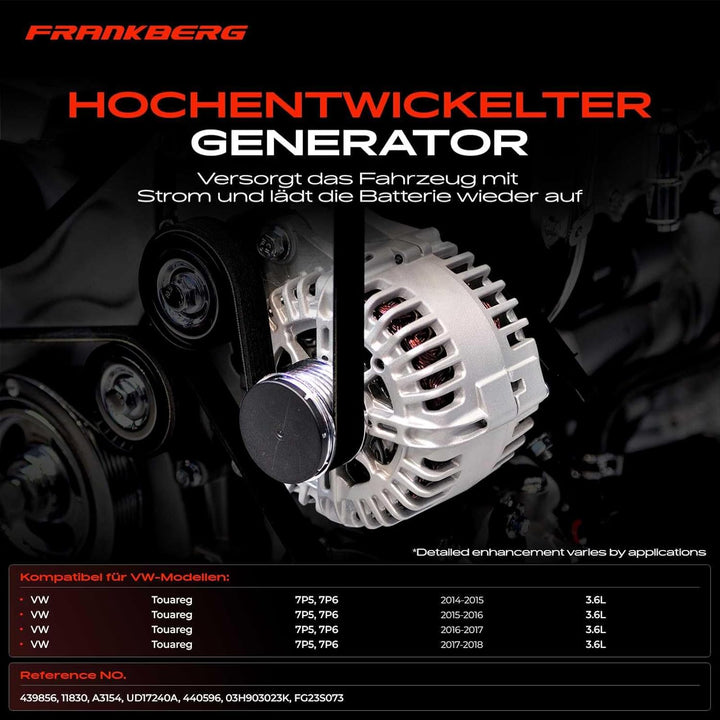 Frankberg Alternator Lichtmaschine Generator Kompatibel mit T.o.u.a.r.e.g 7P5 7P6 3.6 V6 FSI Benzin