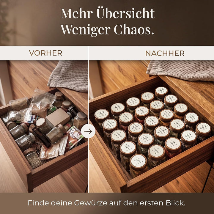 Gewürzgläser mit Streueinsatz [24x 120ml] + 320 Wasserfeste Label - Luftdichte Gewürzgläser eckig -