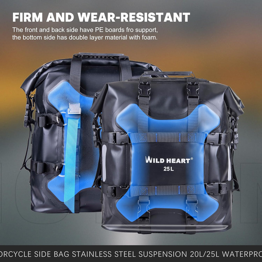 WILD HEART Motorrad Seitentasche Edelstahl Federung wasserdichte Tasche 20L/25L wasserdicht Pianner