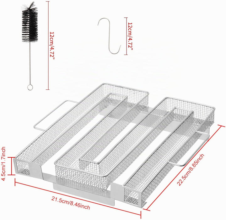 UIEEGPG Kaltrauchgenerator aus Edelstahl, Sparbrand Kaltraucherzeuger Mit Griffen Bürste + Haken für