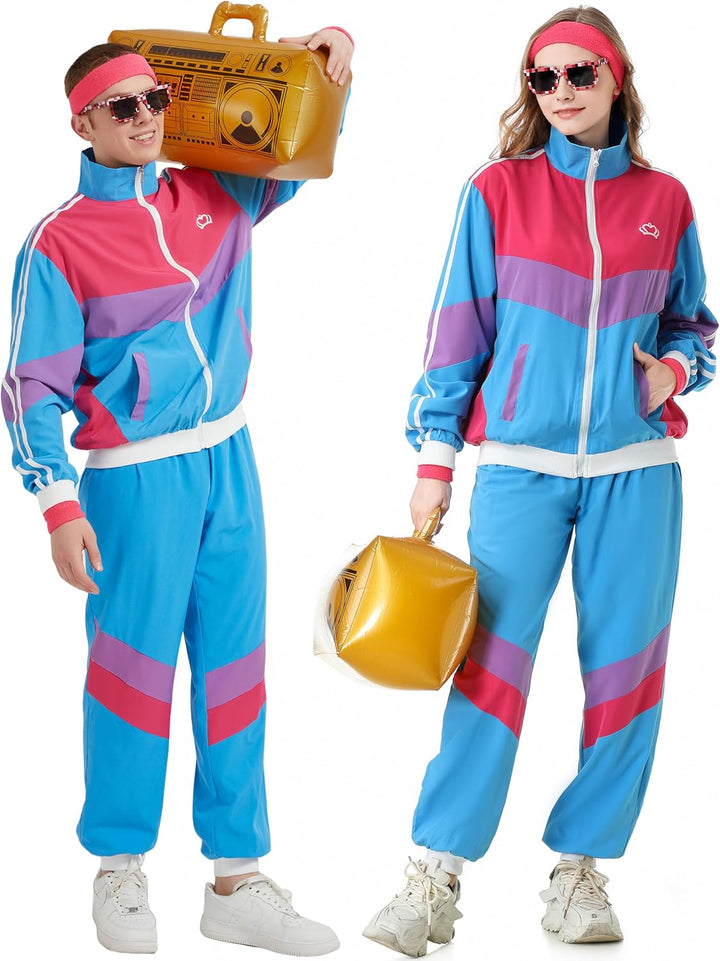 80er 90er Jahre Outfit Herren Damen 80er Jahre Trainingsanzug Jacke Hose Anzug, 80er Jahre Kostüm He