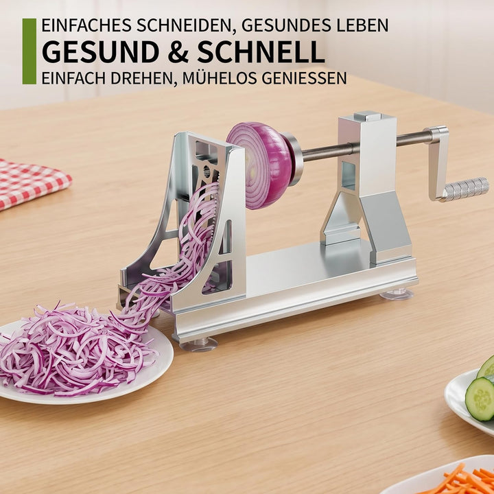 Spiralschneider Gemüse aus Edelstahl mit 4 Klingen, Profi-Spiralschneider für Kartoffeln, Karotten u