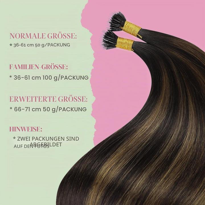 YoungSee Extensions Echthaar Nanoring Ombre 45 CM Nanoring Extensions Braun Ombre Nano Extensions 1g