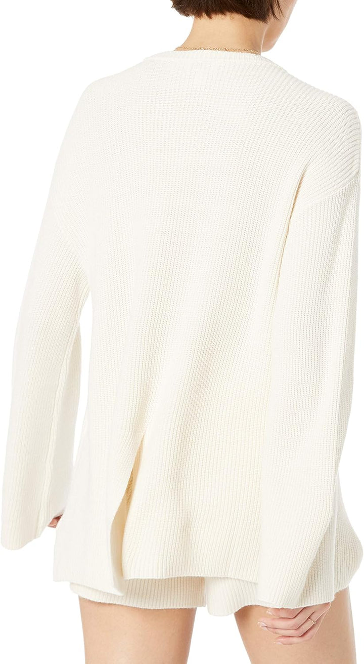 The Drop Rippstrick-Pullover Alice für Damen, Rundhalsausschnitt, geschlitzte Rückseite M Whisper Wh